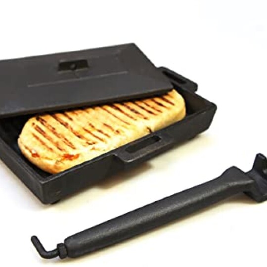 Cast Iron PANINI COOKER Bacon Press Skillet Grill use INSIDE Wood Burning  Stoves